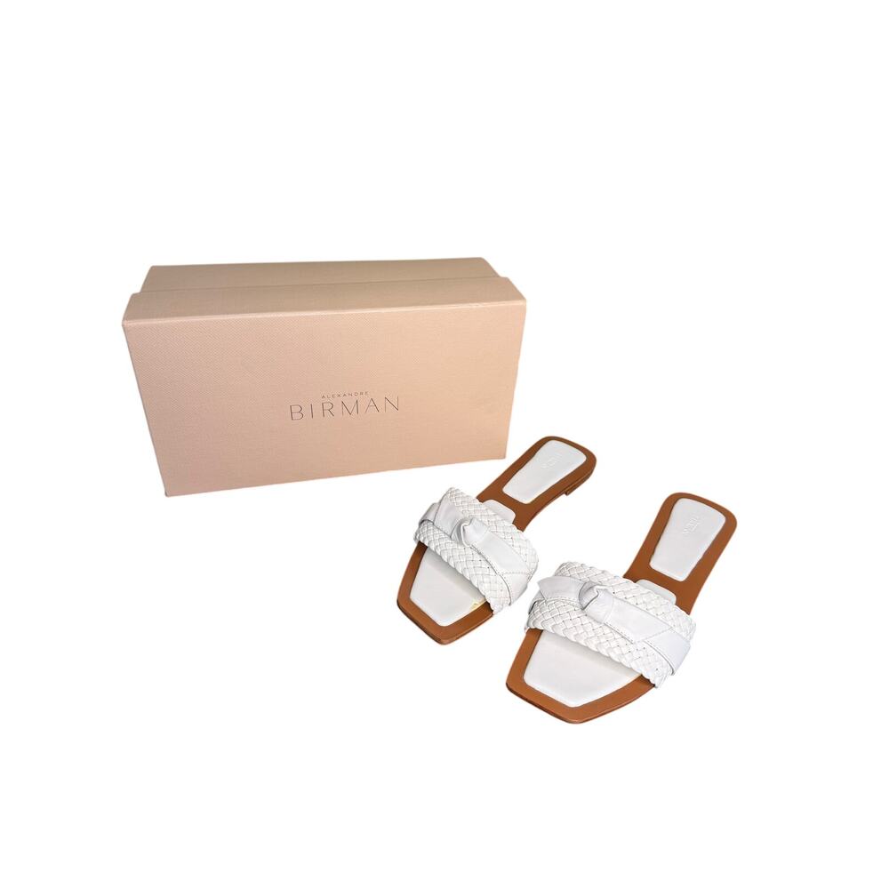 Alexandre Birman NIB Clarita Woven Leather Flat Sandals in White Size 39.5 - Picture 3 of 11